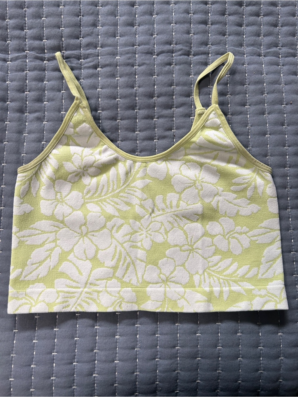 Floral Cropped Cami Tank Top in Light Lime & White